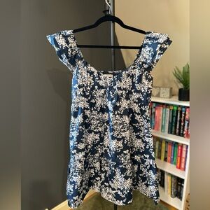 Abercrombie & Fitch Ruched Flutter Sleeve Mini Dress - Blue Floral Print - L